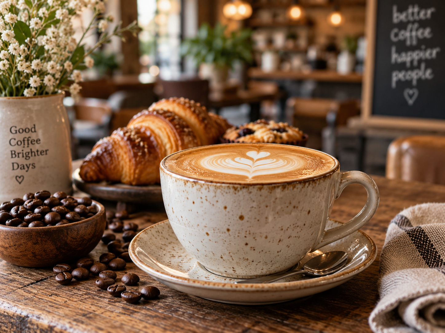 Cozy café latte and pastries