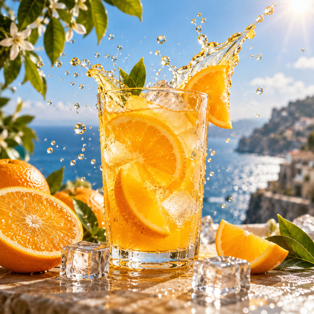 Citrus drink splash — AI raster reference