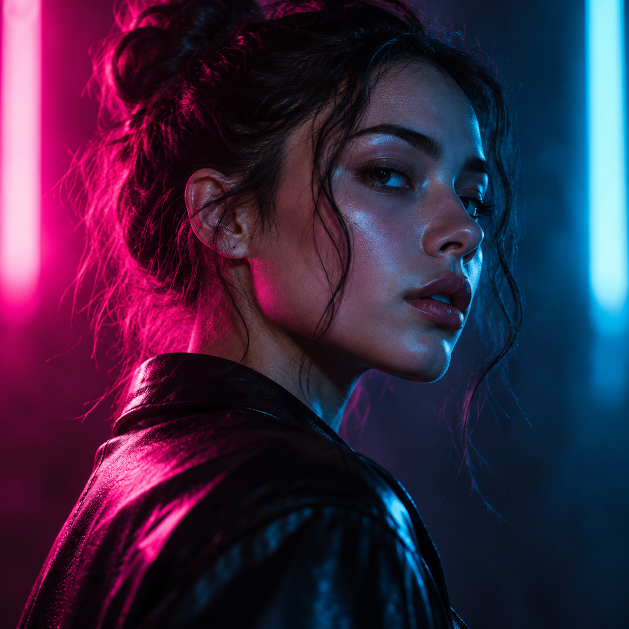 Two-tone neon portrait — AI raster reference