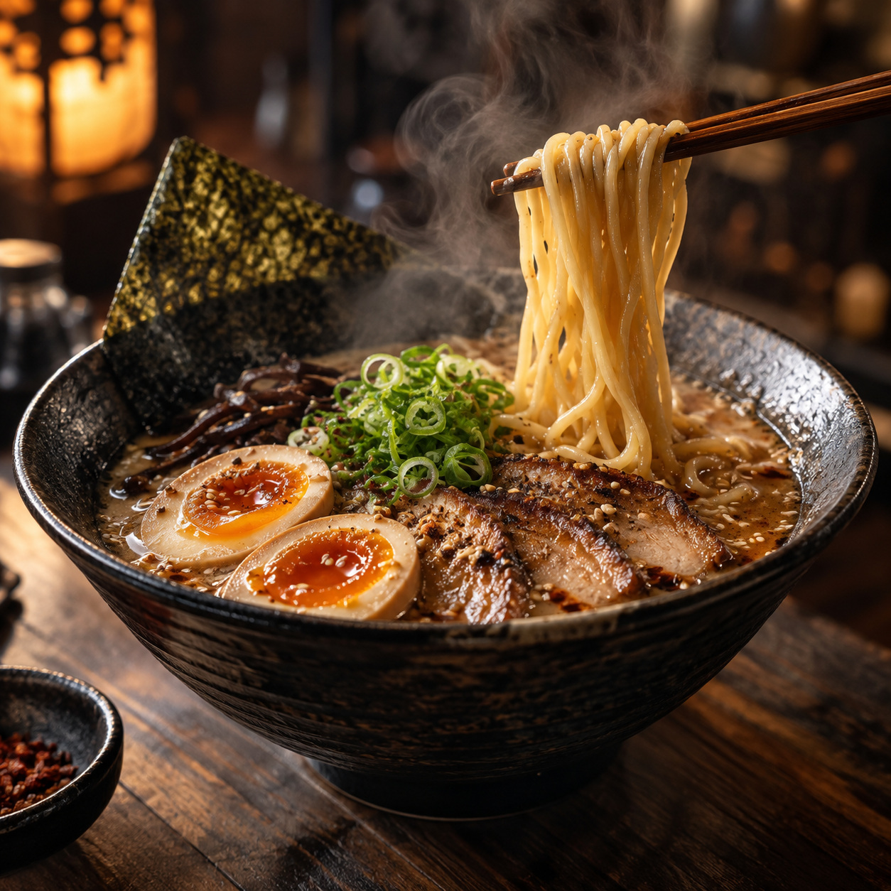 Steaming ramen editorial — AI raster reference
