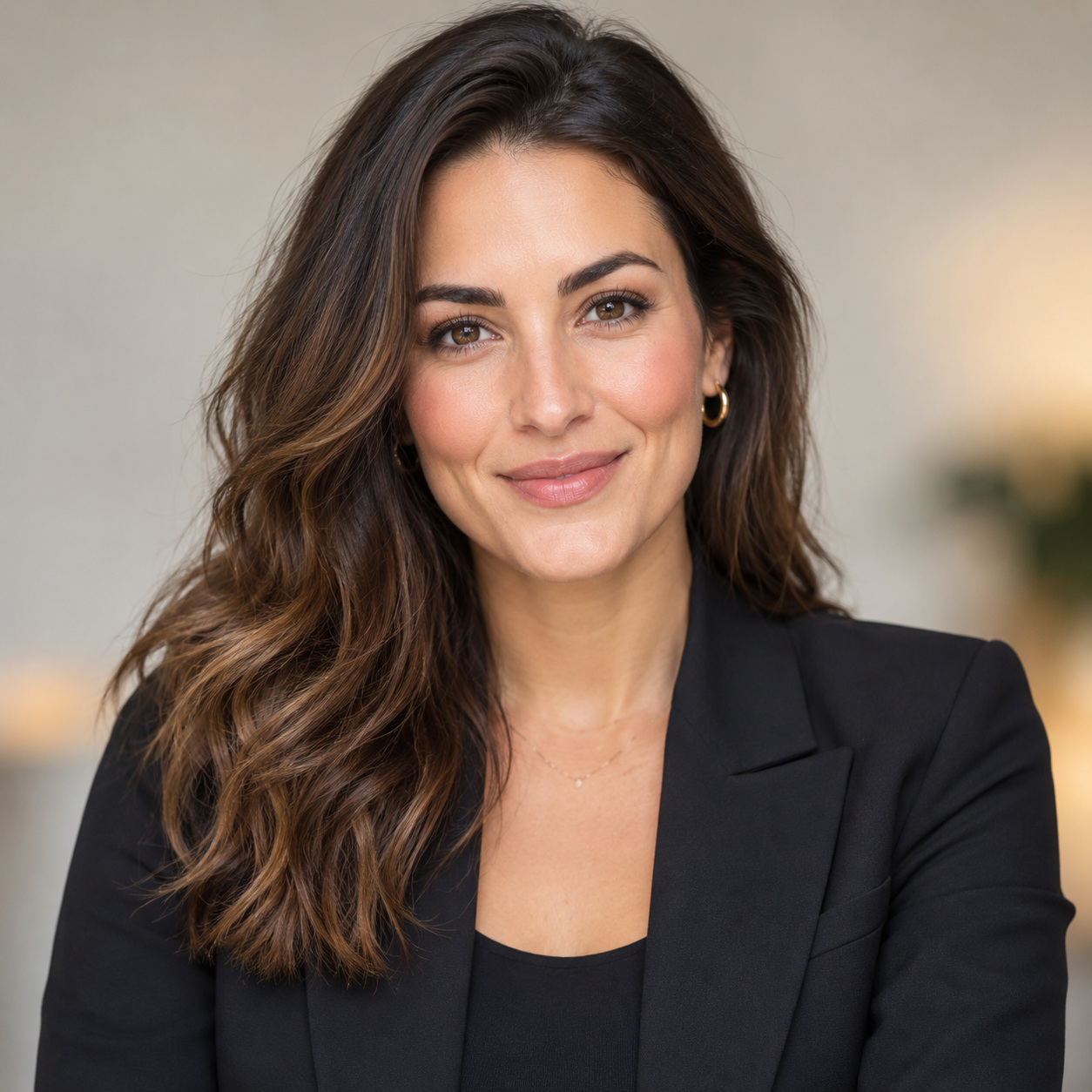 Confident studio headshot — AI raster reference