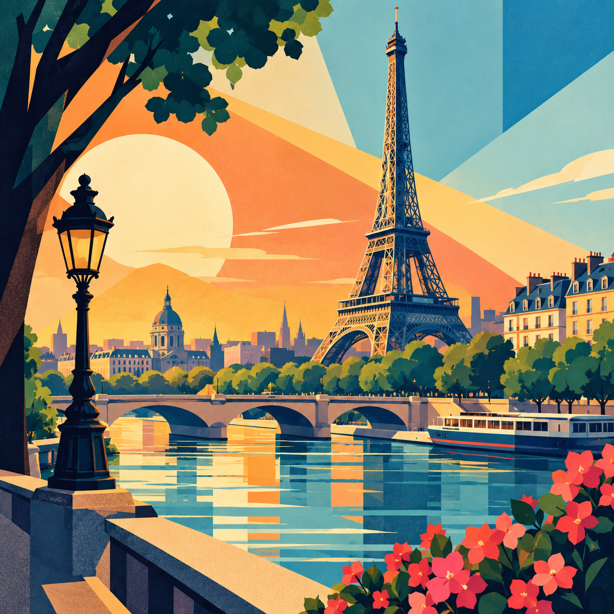 Geometric city travel poster — AI raster reference